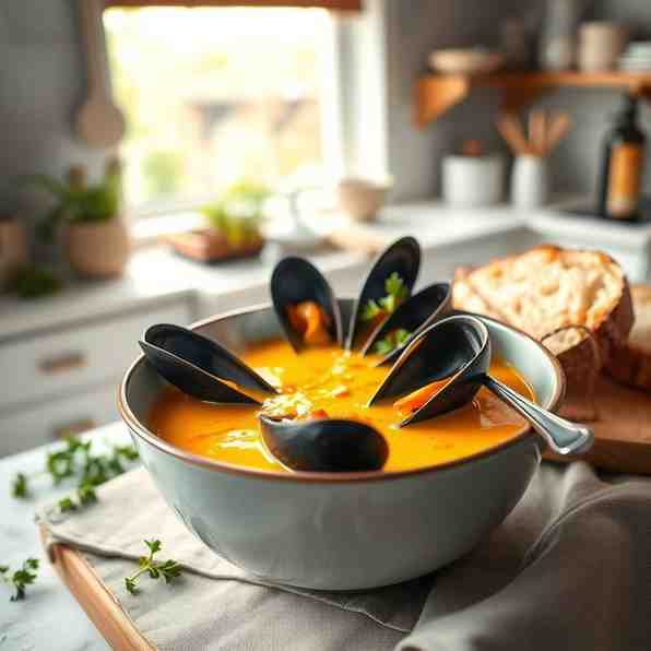 Saffron Mussel Soup - Grit-Free Recipe
